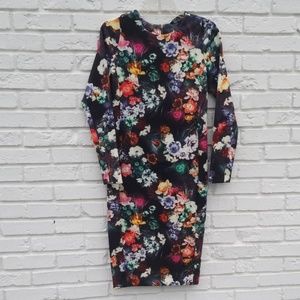 Floral midi scuba long sleeved dress